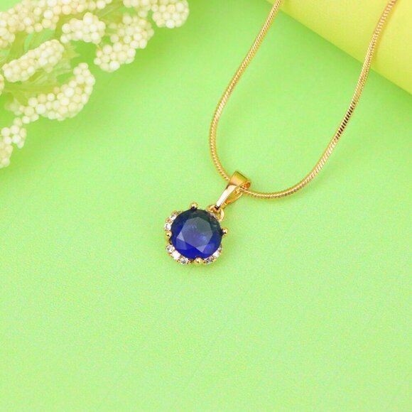 "Elegant Round Blue Gemstone Pendant in Rose Gold, XPPT1324 - Picture 10 of 13